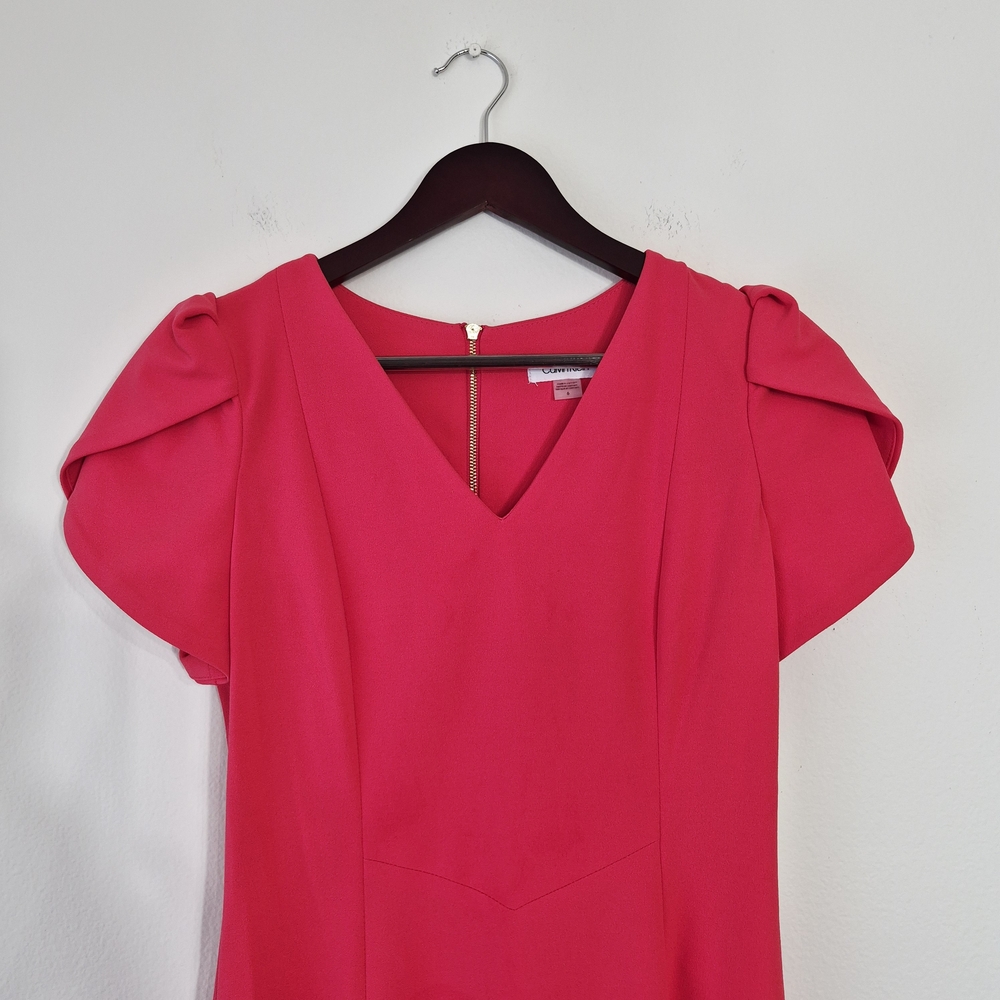 Calvin Klein Hot Pink V-Neck Midi Dress - Picture 3 of 7